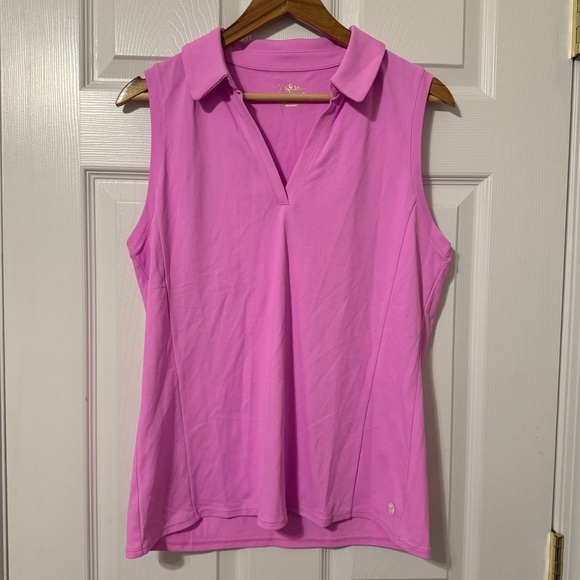 Lilly Pulitzer Luxletic The Imara Polo Size Large Pink Top Athletic Tennis Tank - Picture 2 of 8